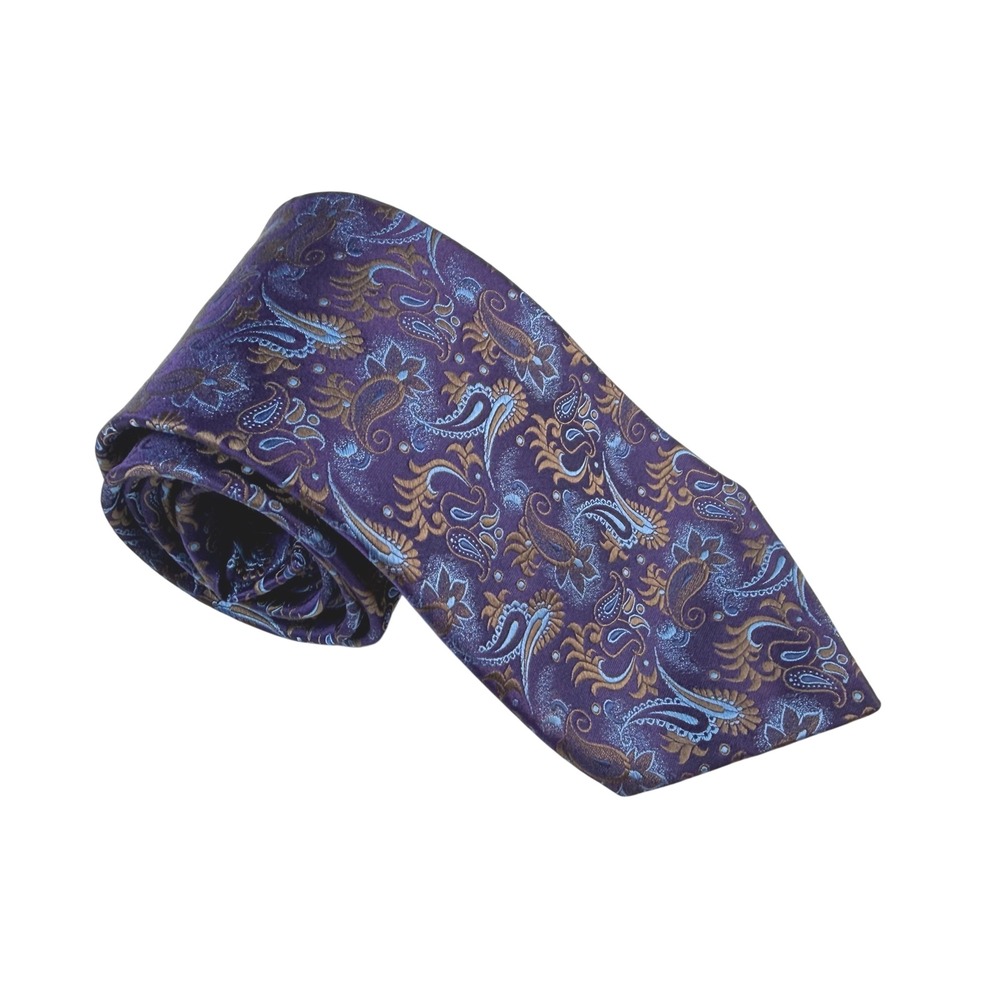 David Donahue Purple Paisley Silk Tie Handmade USA Italian Fabric Mens Necktie